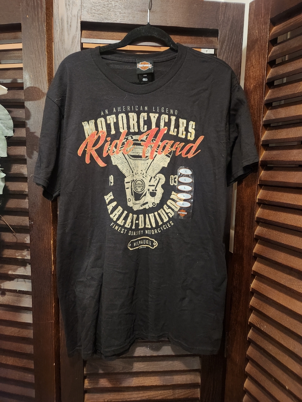 Harley-Davidson Black T-Shirt with Orange 'Ride Hard' Graphic